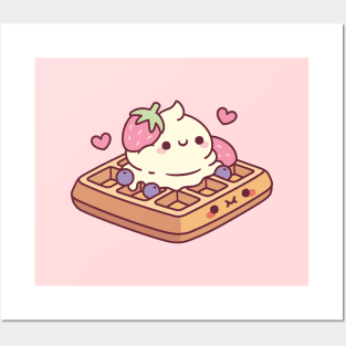 Cute Waffle And Ice Cream Perfect Pair Posters and Art